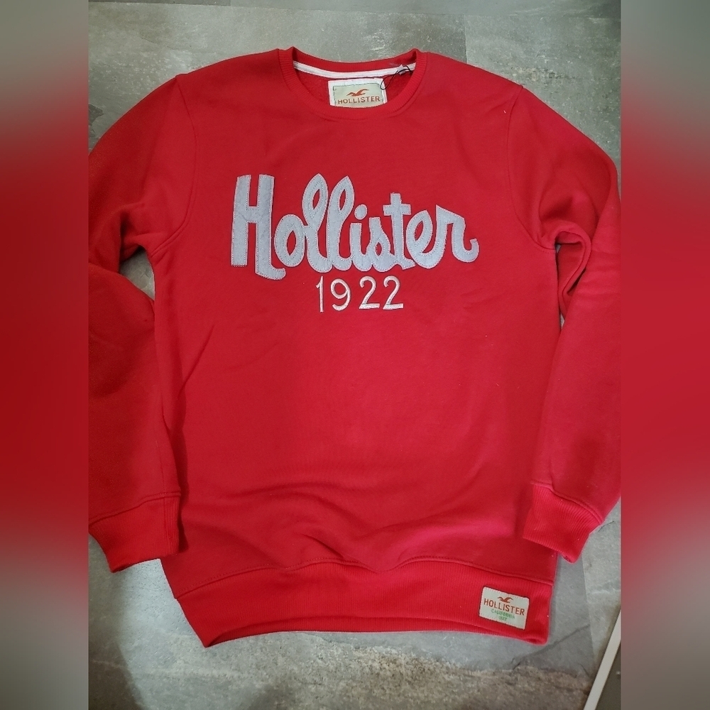 Hollister Long Sleeves Crewneck Men's Red Sweater. Grey Logo. Fleece In. Size L. - Picture 1 of 10